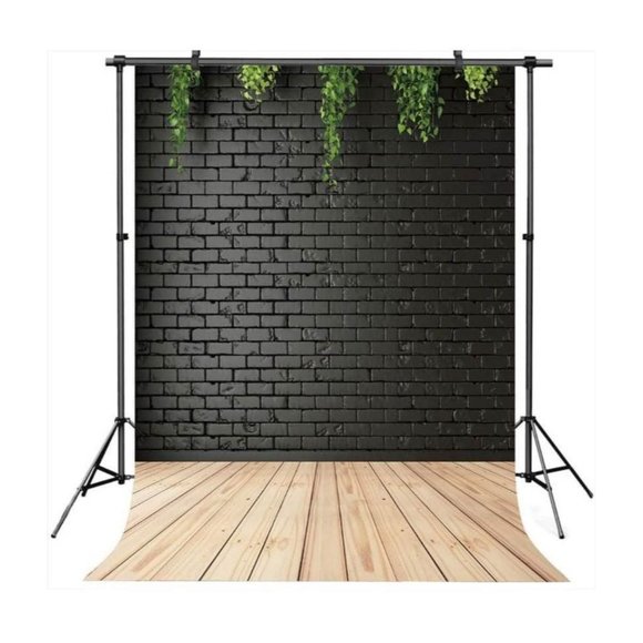 Other - Black Brick Wall w/ Falling Greenery Backdrop Wedding Background